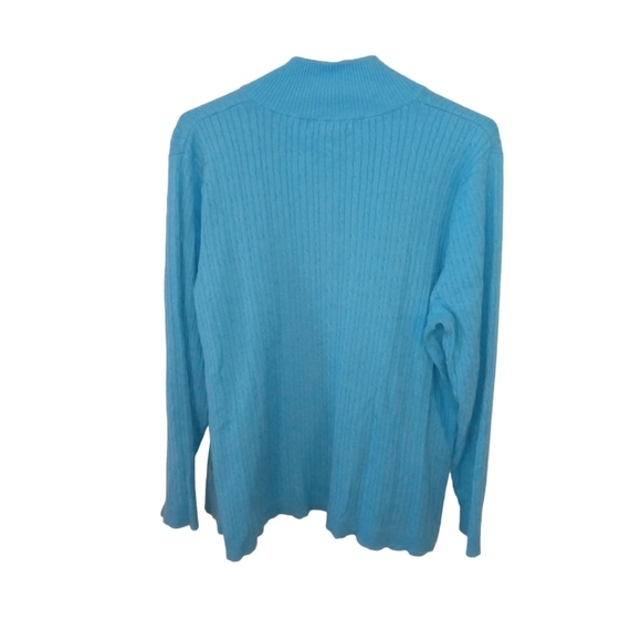 Cable Knit Full Zip Cardigan Eddie Bauer Teal Pocketed Granniecore Layering XXL - Picture 8 of 15